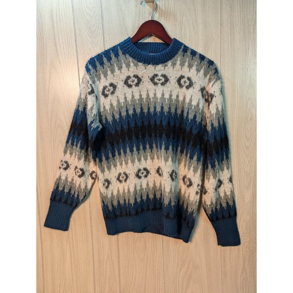 Vtg Orlon Sweater Campus Womens Medium M Blue Fair Isle Nordic Sweater